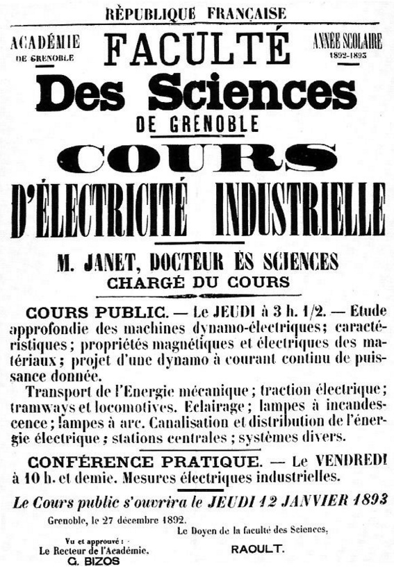 Affiche de présentation des cours Janet - 1893